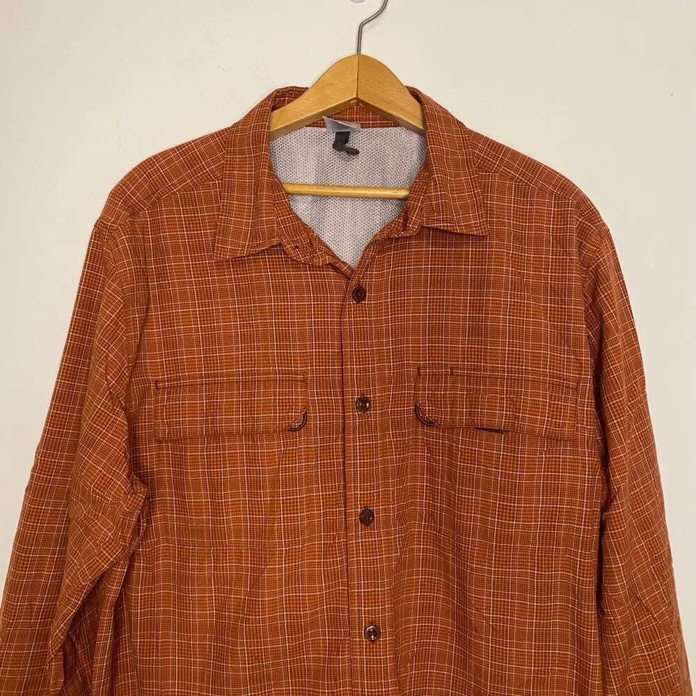 The North Face Orange Shirt Mens Long Sleeve Button Up Hike Fish Hunting Large